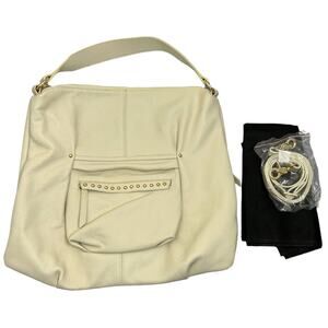 Laggo Joyce Pebbled Ivory Leather Handbag Crossbody Strap Boho Gold Studded